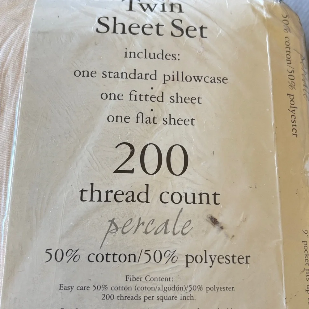 Sheet set twin new 200 thread count percale 50% cotton 50% polyester